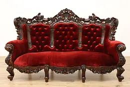 Victorian Design Vintage Carved Mahogany Settee or Sofa #48361