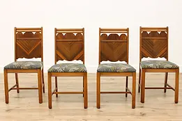 Set of 4 Vintage Art Deco Figured Walnut Dining Chairs #41366