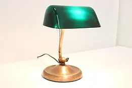 Emerald Office or Banker Antique Desk Lamp, Chips, Verdelite #42100