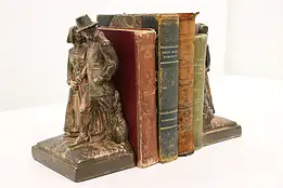 Pair of Vintage Bronze Finish Pilgrim Couple Bookends, Armor #47062