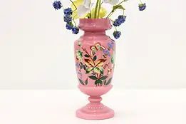 Victorian Antique Pink Blown Glass Vase, Painted Butterflies #47403