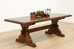 Farmhouse Antique Oak Trestle Base Kitchen or Dining Table #48720