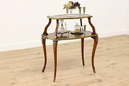 French Antique Two Tier Marquetry & Brass Console #48257