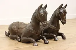 Pair of Chinese Vintage Patinated Brass Horse Sculptures #48232