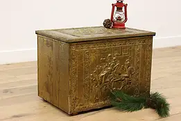 Farmhouse Antique Brass Clad Chest or Fireplace Kindling Box #47785