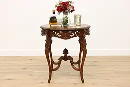 French Design Antique Walnut & Marquetry Center Entry Table #48530
