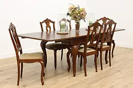 Country French Antique Oak Dining Set, Table & 6 Chairs #48711