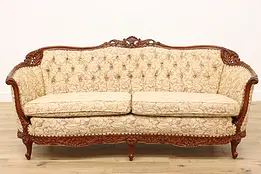 French Design Vintage Carved Birch Sofa or Couch, Flowers #48771