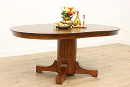 Arts & Crafts Mission Antique 48" Oak Dining Table, 2 Leaves #48485