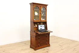 Victorian Antique Walnut & Burl Drop Front Secretary Desk #48585