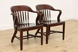 Pair of Traditional Antique Birch Banker Desk Chairs, Sikes #41510