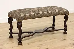 Renaissance Design Antique Carved Walnut Hall Bedroom Bench #48631