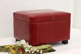 Red Vintage Faux Alligator Upholstered Footstool w/ Storage #48775