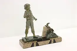 Art Deco Antique Boy & Birds Sculpture, Marble Base #48751