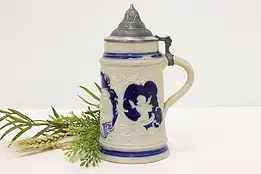 German Antique Farmhouse Painted Ceramic Beer Stein, Cherubs #45868