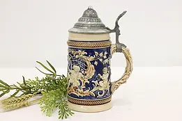 German Antique 1/2 Liter Painted Ceramic Beer Stein or Mug #45871