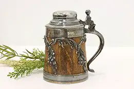 Farmhouse Antique Silver & Oak Beer Stein Flowers St. Louis #44234