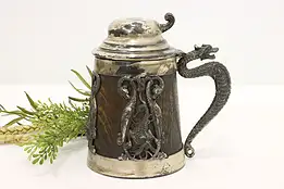 Dragons Antique Silverplate & Oak Beer Stein, St. Louis #44236