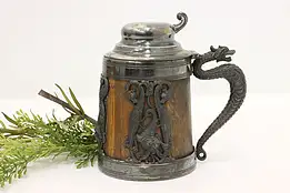 Dragons Antique Silverplate & Oak Beer Stein, St. Louis #44238