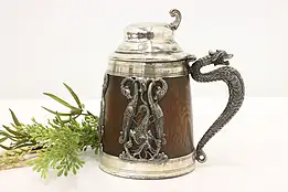 Dragons Antique Silverplate & Oak Beer Stein, St. Louis #44240