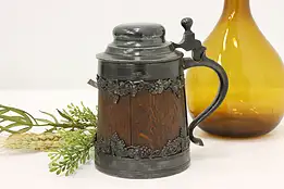 Farmhouse Antique Silver & Oak Beer Stein, Grapes, St. Louis #44245