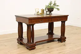 Empire Design Antique Carved Oak Library or Office Table #48622