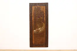 Folk Art Antique Burnt Wood Pyrography & Carved Panel, Sheep #47741