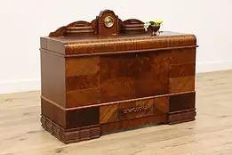 Art Deco Vintage Waterfall Walnut Blanket Chest, Clock, Lane #48623