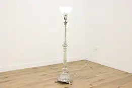 Vintage Silverplate & Cut Crystal Torchiere Floor Lamp #45796