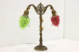 Art Nouveau Antique Desk or Table Lamp, Grape Shades #48907