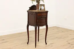 French Antique Carved Walnut Nightstand or End Table, Marble #48770