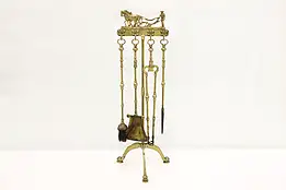 Farmhouse Antique Brass 4 pc Fireplace Tool Set, Plowman #48432