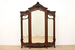 French Antique Carved Walnut Armoire or Wardrobe, Mirrors #48769