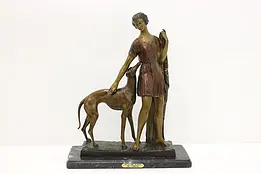 Art Deco Antique Bronze Woman & Greyhound Sculpture, Gallo #48367
