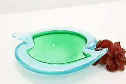 Green & Blue Vintage Blown Art Glass Sculpture Bowl #48803