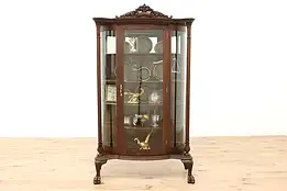 Victorian Antique Oak & Curved Glass Curio Display Cabinet #48638