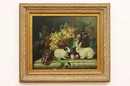 Rabbits Still Life Vintage Original Oil Painting Swanson 33" #48454