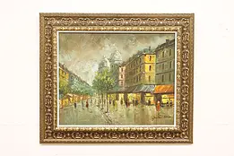 Paris Montmartre Vintage Original Oil Painting Signed 32" #48456