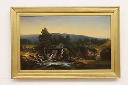 Water Mill & Mountains Antique Original Painting Crook 35.5" #48344