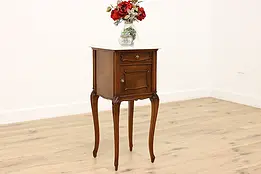 French Antique Carved Oak Nightstand or End Table Marble Top #48689