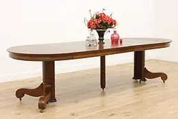 Empire Design Antique Round 45" Oak Dining Table, 5 Leaves #48665