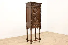 Gothic Antique Oak Bar or Hall Cabinet, Carved Figures #48682