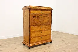 Biedermeier Antique 1840 Austrian Curly Birch Secretary Desk #48667