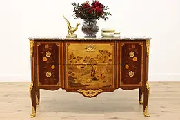 French Antique Marquetry & Marble Console, Dresser Painting #49026