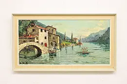 Lake Como Village Vintage Original Oil Painting Proietto 44" #49146