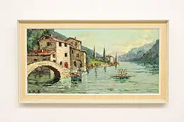 Lake Como Village Vintage Original Oil Painting Proietto 44" #49146