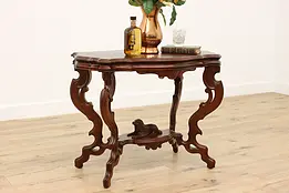 Victorian Antique Walnut Console Table, Carved Dog Sculpture #48347