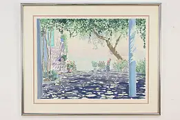 Italian Terrace & Lake Vintage Lithograph Print, Penny 38.5" #49033