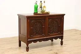 Tudor Design Antique Carved Buffet or Bar Cabinet, Batik #48577