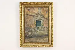 Teal Door Antique Original Watercolor Painting Lahaye 33.5" #48444